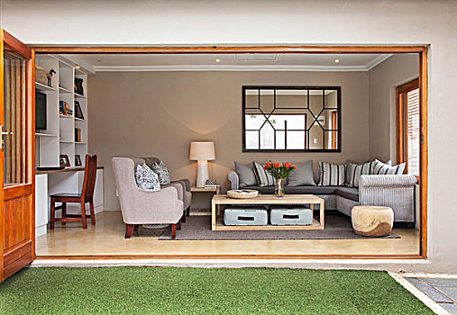 舒适,客厅,软垫,家具,白色,合适,架子