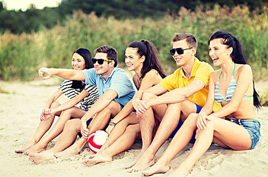 夏天,休假,度假,高兴,人,概念,群体,朋友,排球,团队,乐趣,海滩