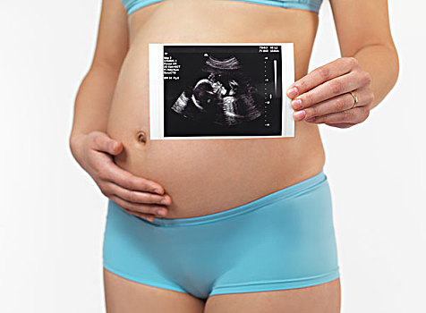 孕妇,拿着,超声波,婴儿,五个,老,胎儿