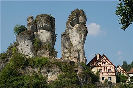 石头,半木结构房屋,瑞士,巴伐利亚,德国