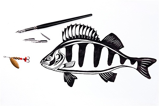 钓鱼,金属,诱饵,钢笔,墨水,绘画,鱼
