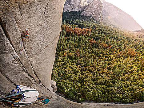攀岩者,船长峰,俯视,优胜美地山谷,加利福尼亚,美国