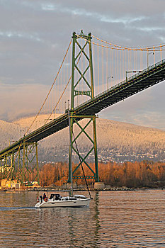 帆船,接近,狮子,温哥华,不列颠哥伦比亚省,加拿大