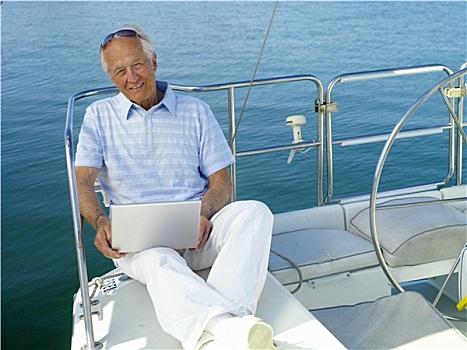 老人,船,笔记本电脑,微笑,头像