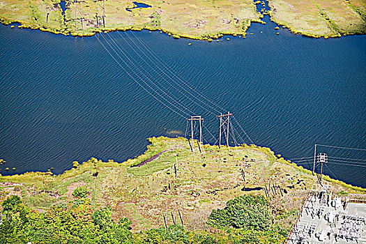 电线,俯视,水,纽波特,罗德岛,美国