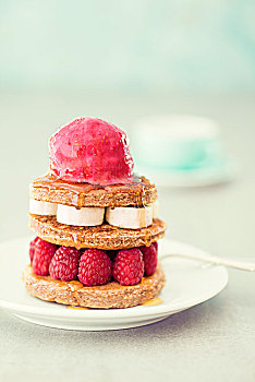 薄烤饼,点心,树莓,树莓果汁冰糕