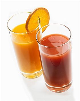 玻璃杯,橙汁,番茄汁