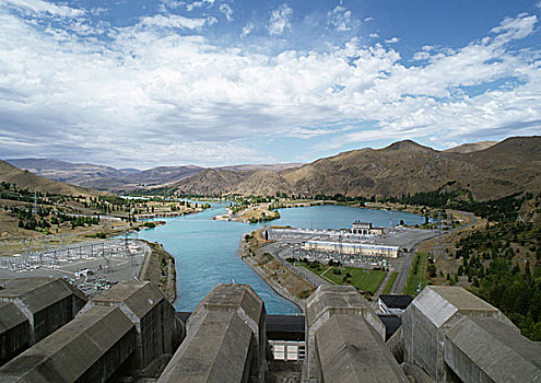 新西兰,水力发电厂,俯拍