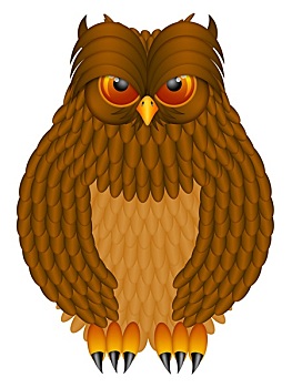 褐色,角鸮,插画
