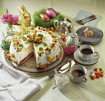 彩色,复活节蛋糕,杏仁蛋白软糖,兔子