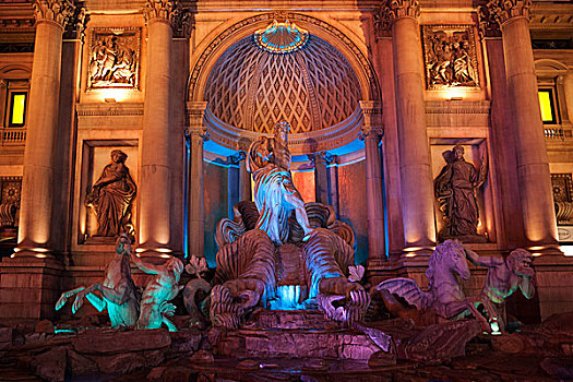 喷泉,仿制,凯撒皇宫酒店,夜景,拉斯维加斯,内华达,美国,北美