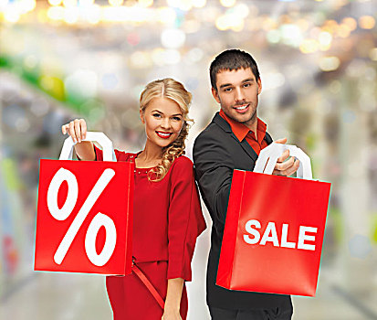 销售,购物,商场,概念,微笑,男人,女人,购物袋,购物中心