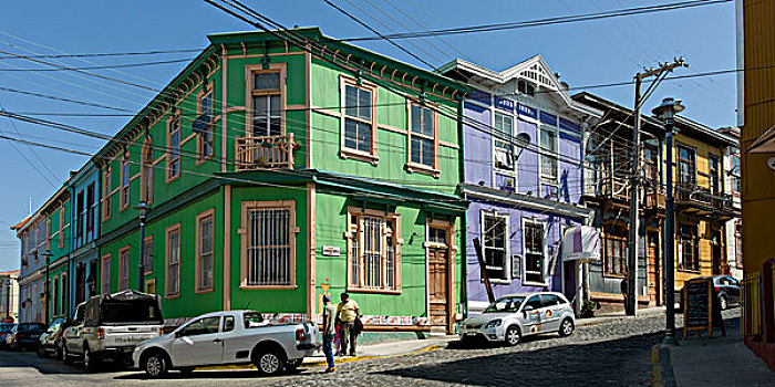 风景,街道,汽车,彩色,建筑,瓦尔帕莱索,智利