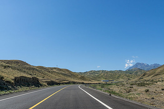 夏季新疆戈壁公路直行道汽车背景