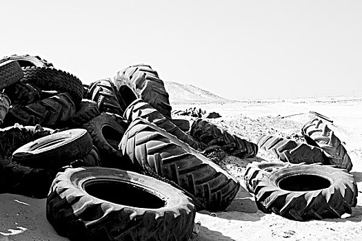 阿曼,老,轮胎,沙漠,垃圾场
