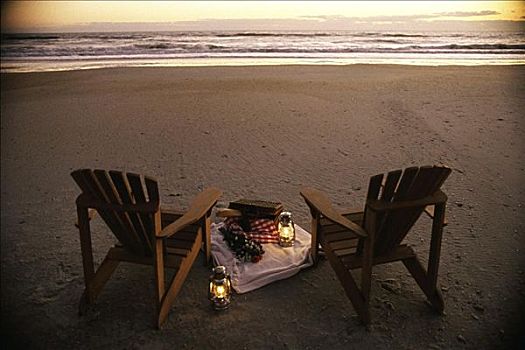 两个,沙滩椅,海滩