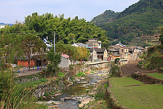 小溪,村庄,山村