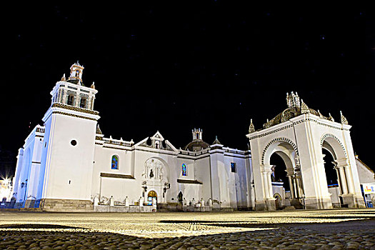 大教堂,圣母,夜晚,科巴卡巴纳,玻利维亚,南美