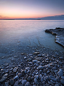 安静,日落,风景,乔治时期风格,湾,布鲁斯半岛国家公园,安大略省,加拿大