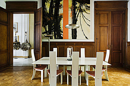 木头,餐厅,别墅,白色,设计师,桌子,椅子