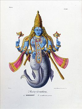 毗湿奴,一个,神,印度教,19世纪,世纪,艺术家