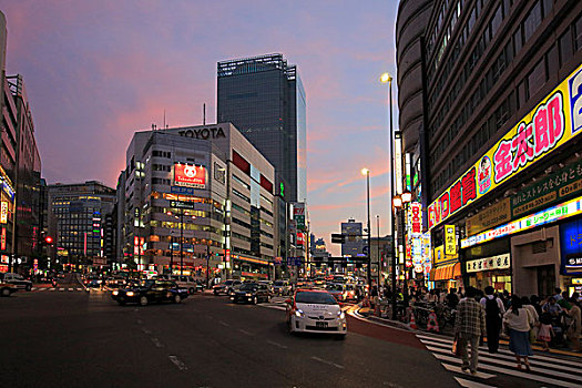 道路,新宿,日落