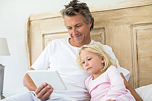 微笑,父亲,女儿,数码,床,卧室