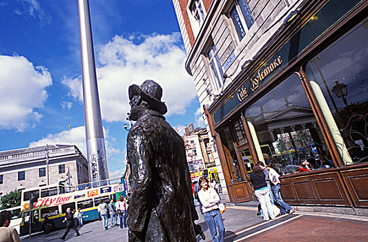 乔伊斯,雕塑,正面,凯利莫,咖啡,餐馆,尖顶,纪念建筑,人,都柏林,爱尔兰,欧洲