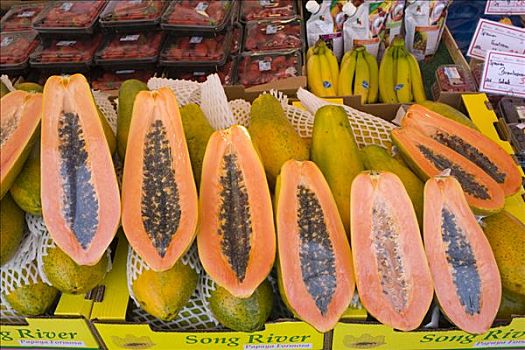 木瓜,热带水果,售出,市场货摊,维克托阿灵广场集市,市场,慕尼黑,巴伐利亚,德国