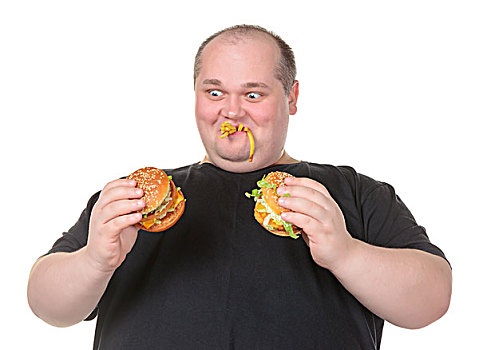 肥胖,男人,看,汉堡包