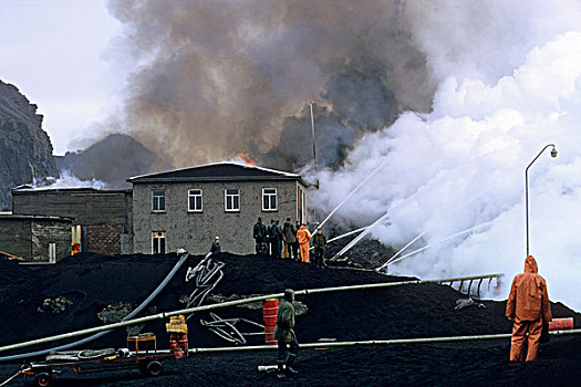 火山爆发,建筑,吞没,火山岩,灰尘,流动,水,火山,海伊玛伊,岛,冰岛