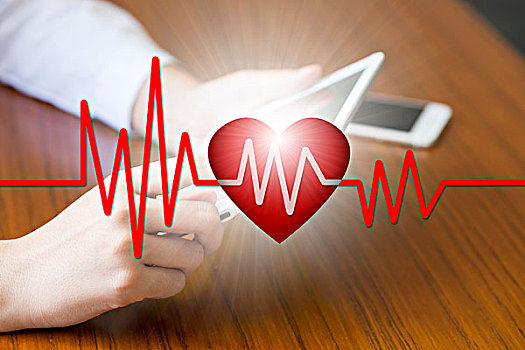 医生按平板,ipad,e-health概念,健康,医学和心脏病的概念,医护经营理念