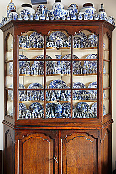 收集,微型,蓝色,白色,瓷器,特色,荷兰,18世纪,展柜
