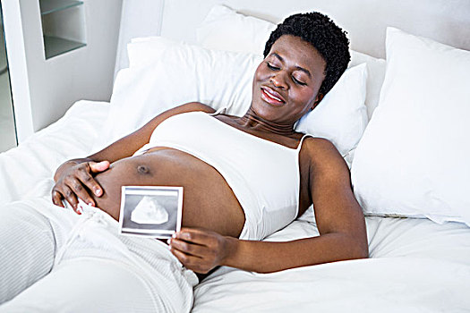 孕妇,卧,床上,超声波