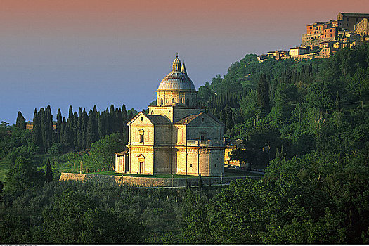 教堂,蒙蒂普尔查诺红葡萄酒,托斯卡纳,意大利