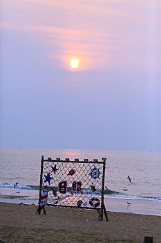 山东省日照市,清晨的海边海鸥云集,市民拍照打卡乐在其中