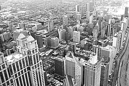 芝加哥,市区,旧式,风格,黑白图片