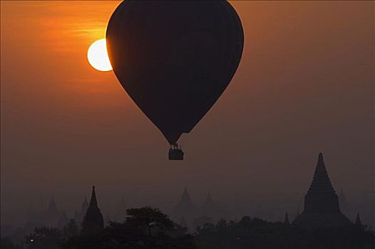 热气球,上方,蒲甘,缅甸