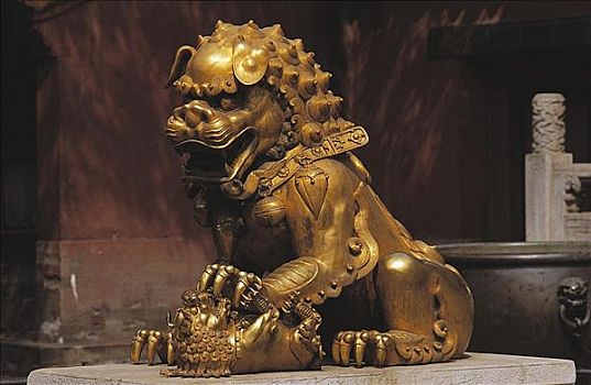 金色,石狮,雕塑,北京,中国,亚洲,世界遗产
