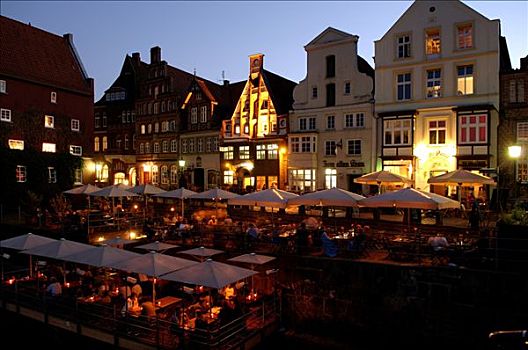 光亮,酒吧,晚上,吕内堡,下萨克森,德国,欧洲
