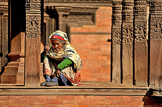 尼泊尔,女人,休息,庙宇,巴克塔普尔