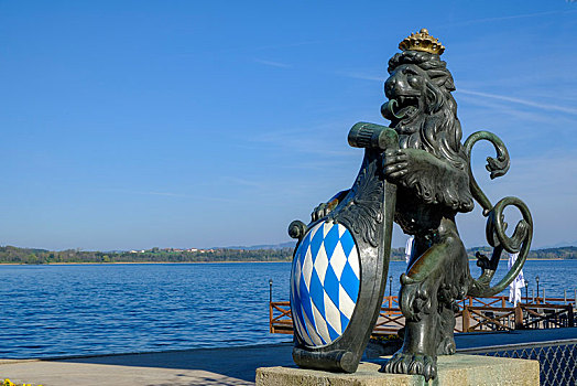巴伐利亚,狮子,湖,房子,看,齐姆高,上巴伐利亚,德国,欧洲