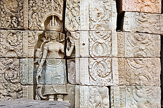 石头,雕刻,飞天仙女,舞者,庙宇,吴哥,收获,柬埔寨,印度支那,东南亚