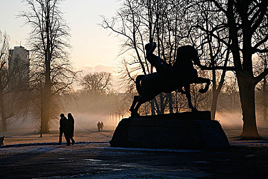 霜,薄雾,身体,能量,雕塑,肯辛顿花园,伦敦,英国
