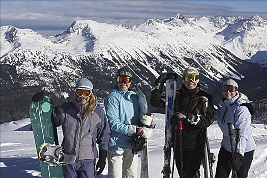 合影,上面,滑雪,山,加拿大