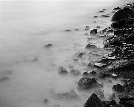 长时间曝光,海岸,石头