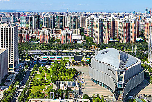 夏季北京汽车博物馆的俯视图