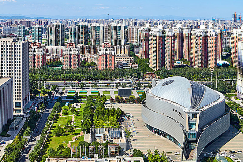 夏季北京汽车博物馆的俯视图