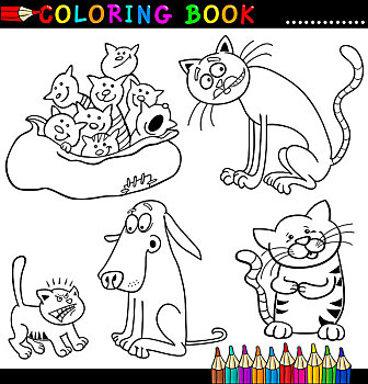 卡通,猫,上色画册,书页