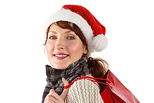 微笑,女人,穿,圣诞帽